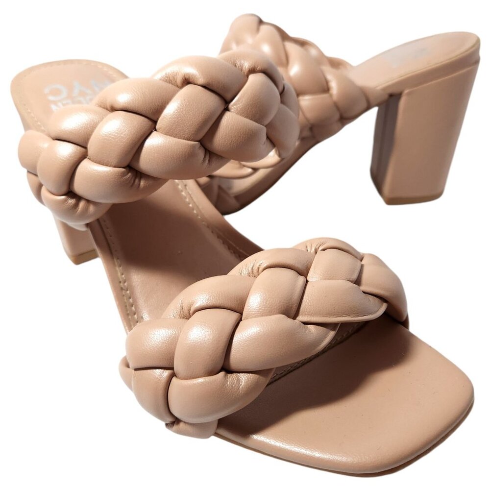 Madden NYC Women's Size 8 Nude Chunky Braided Slip-on 3.5" Block Heels